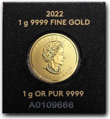 Золотая монета  1 gr. MAPLE LEAF AU.